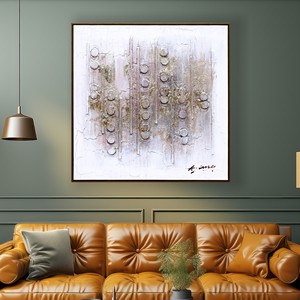 Peinture murale abstraite à rayures en bois, peinte à la main, techniques mixtes, pour salon - Product Image 1