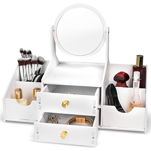 Modern Design Cosmetic Storage Box PVC <b>Plastic</b> Jewelry Drawer Storage with <b>Mirror</b> for Household Skin Care Rack - Product Image 1