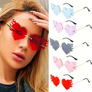 Gafas de Sol Personalizadas con Forma de Corazón y Llama, Sin Montura, UV400, Oculos De Sol Feminino, 2025 - Product Image 1