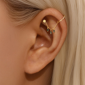 Pendientes de plata maciza con ágata musgosa en forma de pera y marquesa, con cadena colgante, para cartílago, concha, nariz y piercing. Pendientes de tuerca de alta gama. - Product Image 6