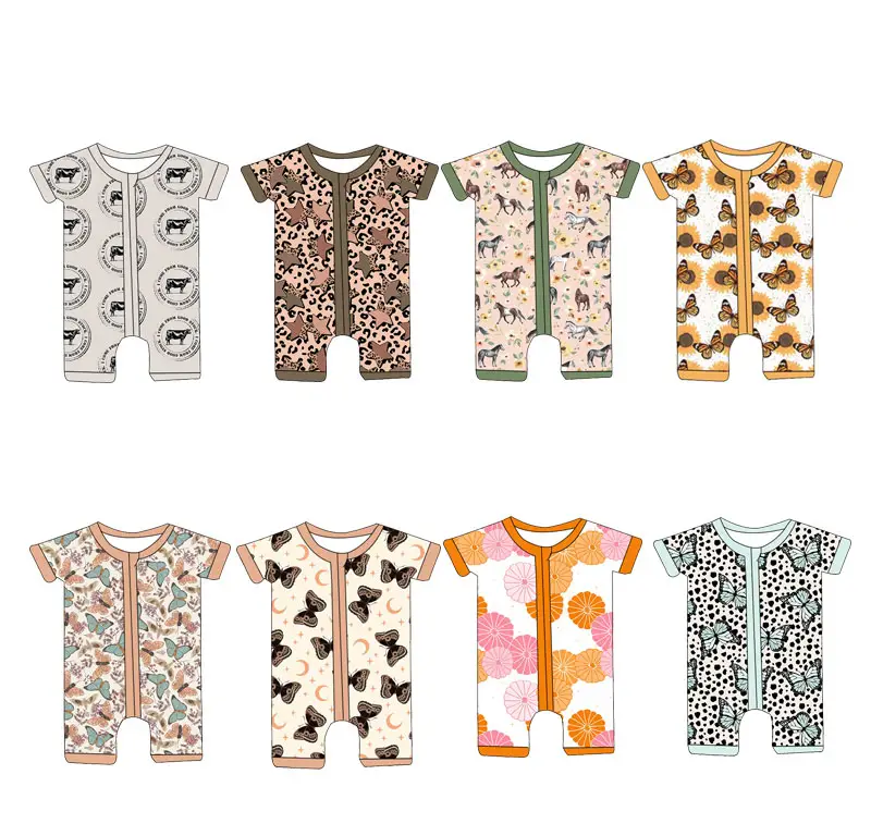 Baju monyet pendek bayi anak-anak, pakaian kain bambu ringan dan bernapas baju tidur anak perempuan cetak lucu 0-16T 2024