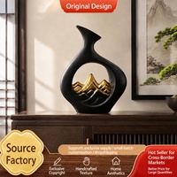 Nouveau vase en céramique de style chinois, motif montagne dorée, design court, pour présentation florale sur table de salon et décoration intérieure, vente en gros