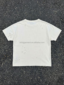 Camiseta Vintage para Hombre, Estilo Retro, Desgastada con Agujeros, Oversize, de Algodón, Blanca Lavada, Estilo Grunge Urbano, Corte Holgado - Product Image 2