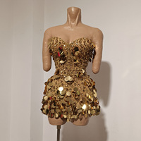 Robe mini sexy dorée à sequins, sans bretelles, moulante, pour soirée, spectacle, boîte de nuit, festival