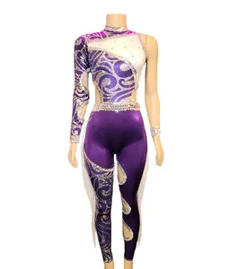 Custom Latin Dance Dress Sequins Sublimation Polyester Majorette Dance Uniforms Rhinestones Stage Dance Wear Tights Dancewear