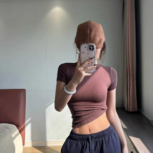 Damen Sommer Strick-Top mit O-Ausschnitt und Schmetterlingsärmeln, Figurbetont, Kurz, Anti-Pilling, Einfarbig, Spandex/Polyester für Freizeitkleidung - Product Image 1