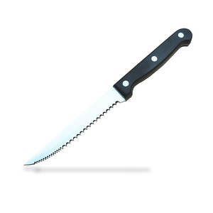 Cuisine de découpe de viande en acier inoxydable lame dentelée couteau à steak avec manche en pom noir - Product Image 1