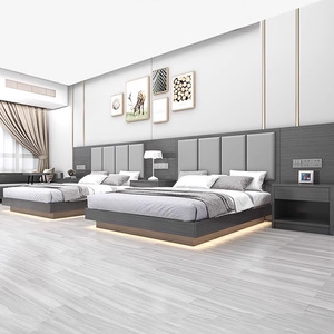 ชุดห้องนอนโรงแรมไม้เนื้อแข็งกรอบเตียงเดี่ยว/เตียงคู่พร้อมขาตั้งทีวีสำหรับห้องอพาร์ทเมนต์วิลล่า-โซนความรัก - Product Image 4