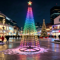 LED-Kegel-Motiv-Licht RGB Mehrfarbige Vorbeleuchtete Baumskulptur mit Sternspitze für Plaza Einkaufszentrum Kommerzielle Weihnachtsdekoration