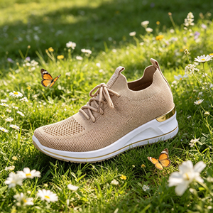 Chaussures de marche décontractées pour femmes à talon compensé, avec empeigne en maille respirante et semelle extérieure en PVC antidérapante, personnalisables en usine - Product Image 4