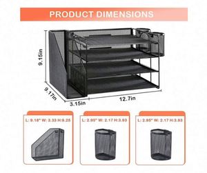 Desk Organizer with <b>File</b> Holder 4-Tier Letter Tray Paper Organizer with 1 Extra <b>Drawer</b> & 2 Pen Holders Mesh <b>File</b> Organizers - Product Image 6