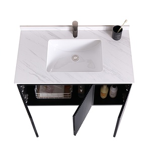 Black Fluted Wall-Mounted Bathroom Vanity with LED Mirror and Ceramic Basin Modern Minimalist Design - Product Image 6
