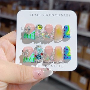 <span class=keywords><strong>Uñas</strong></span> Postizas Hechas a Mano con Diseño de Pato, 10 Piezas, <span class=keywords><strong>Uñas</strong></span> Acrílicas Francesas con Flores Tropicales en 3D, Tendencia en TikTok, Estilo Y2K - Product Image 3