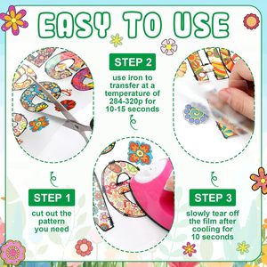 Transferts thermocollants rétro, groovy et hippie pour T-shirts, transferts DTF avec citations positives, prêts à poser, motifs Flower Power et patchs papillon - Product Image 6