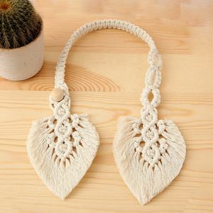 Corda di cotone nappa intrecciata a mano nordica INS foglia macramè tenda cravatta indietro - Product Image 2