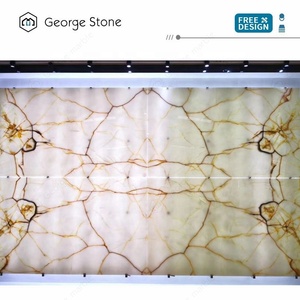 Dalles de grande taille en onyx <span class=keywords><strong>blanc</strong></span> naturel poli de luxe moderne personnalisées avec des veines dorées pour la décoration d'hôtels et de villas - Product Image 4