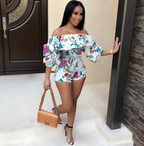 Ultime Estate Floreale Al Largo Della Spalla Crop Top e Pantaloncini A Due Pezzi Set <span class=keywords><strong>Abbigliamento</strong></span> <span class=keywords><strong>Donna</strong></span> - Product Image 5