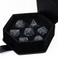 Ensemble de dés en verre gemme sculpté polyédrique avec logo personnalisable pour jeu de rôle Donjons et Dragons, boîte en cuir de 7 pièces