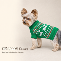 Pull de Noël pour chien, motif renne Fair Isle vert, col roulé, pull tricoté pour animaux de compagnie, pour l'hiver, OEM ODM personnalisé, vente en gros