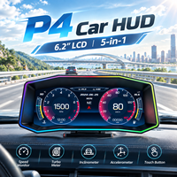 2026 P4 Écran LCD 6,2 pouces pour voiture, HUD 5-en-1 OBD2 GPS, Compteur de turbocompresseur, Inclinomètre, Accéléromètre, Bouton tactile, Logo de véhicule personnalisable
