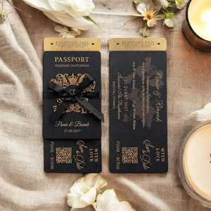 Ensemble d'invitations de mariage en or avec enveloppe à ruban pour mariage de luxe en destination - Product Image 2
