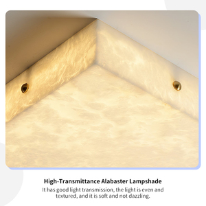 <b>Modern</b> Square Alabaster <b>Ceiling</b> <b>Light</b> Luxury Brass Flush Mount Lamp for Bedroom Living Room <b>LED</b> Designer Stone Decor Wholesale - Product Image 4