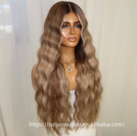 Peluca de Cabello Virgen Realista con Nudos Hechos a Mano y Encaje Superior, Aspecto de Cuero Cabelludo Natural, Larga y Ondulada, Color Castaño Ceniza con Balayage para Aumentar el Volumen