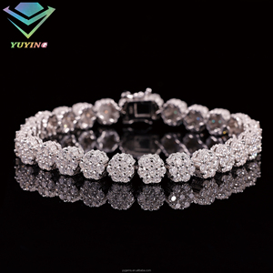 Pulsera Hiphop de Plata de Ley 925 con Baño de Oro de 18K, Diseño de Flor, con Moissanita VVS de 8mm Color D, para Mujer y Hombre, en Stock, Regalo - Product Image 1