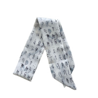 Nouveau Foulard Fin Imprimé Calligraphie Chinoise, Long Ruban Rétro Chinois pour Femme, Décoration Hanfu Cheongsam, Attache Cheveux, Sangle de Sac
