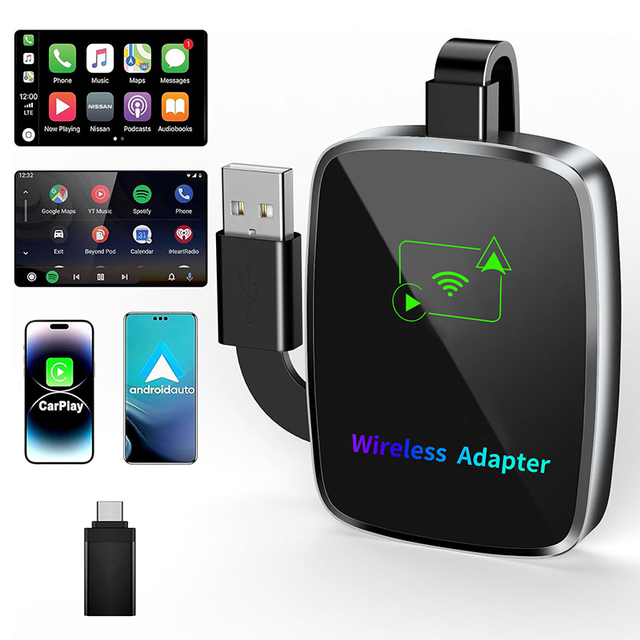 2 in 1 USB C Wireless Carplay Adapter & Android Auto Wireless a Adaptor and OEM ODM BT Car Play Converter IA Box for audi toyota