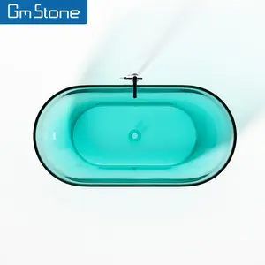 Guangzhou Gemei vasca da bagno a immersione di alta qualità realizzata in fabbrica vasca da bagno autoportante in resina trasparente moda vasca da bagno trasparente