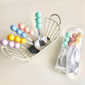 Candy Spoon Set 5Pc Stainless Steel Ball Handle Reusable <b>Cake</b> Utensil For Child Solid Color Spring 2025 - Product Image 2