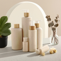 Botellas de Plástico con Tapa de Bambú Personalizadas, Envase Cosmético Biodegradable Ecológico, Champú de Plástico HDPE de Paja de Trigo