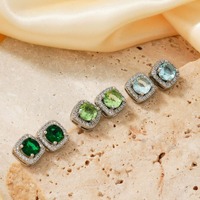 ACME elegante cobre latón Cubic Zirconia pendientes forma cuadrada con cristales circundantes multicolor moda adelante joyería