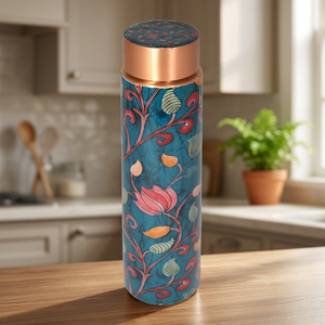 Thermos en cuivre à motif floral avec couvercle, bouteille d'eau portable de voyage - Product Image 6