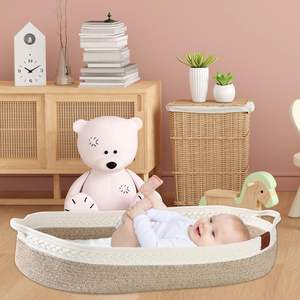 Baby Changing <strong>Basket</strong> <strong>Set</strong> Large Matching Diaper Foam Changing Pad &amp; Water Repellent <strong>Cover</strong>, Premium Cotton Rope <strong>Moses</strong> <strong>Basket</strong> - Product Image 3