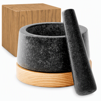 Ensemble mortier et pilon en granit avec base en bois de chêne et pilon extra large pour les épices et le guacamole