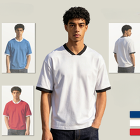 Camiseta de Manga Corta para Hombre, Cuello en V, Estilo Urbano, Tejido de Punto Sólido 100% Algodón de Alta Calidad, con Ribete en Contraste, Peso Pesado, Personalizable, de Fábrica
