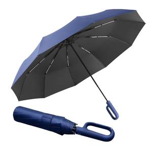 Vente en gros ODM <span class=keywords><strong>Parapluie</strong></span> automatique <span class=keywords><strong>Parapluie</strong></span> <span class=keywords><strong>inversé</strong></span> coupe-vent de couleur unie avec boucle en anneau renforcée - Product Image 1
