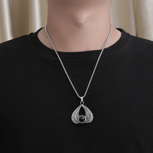 Stainless Steel Wings Pendant <b>Necklace</b> With Red Gemstone For Men Gift SP968 - Product Image 4