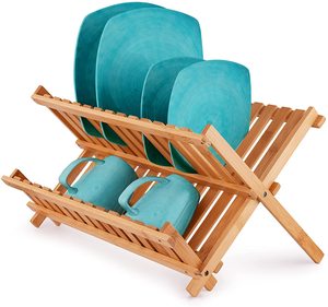 Folding Bamboo Wooden Dish Drying Kitchen Plate Dish Dishes Drainboard Drainer Storage Dryer Holder Stand Rack
