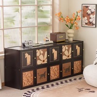 Meuble de rangement empilable vintage, organisateur modulaire avec portes à motifs artistiques pour salon, chambre et bureau