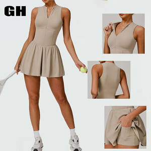 Pakaian Tenis Cepat Kering Wanita GH, Pakaian Yoga Kerah Tinggi Setengah Resleting, Gaun Olahraga Aktif, Rok Yoga Nilon dengan Saku - Product Image 1