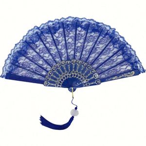 Abanicos Plegables de Plástico Pintados de Estilo Tradicional, Portátiles, para Bodas, Bailes, Festivales, Artesanías, Diseño de Encaje Tallado con Ángel - Product Image 4