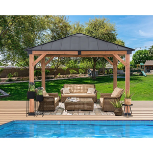 ABCCANOPY Gazebo en <span class=keywords><strong>bois</strong></span> Patio extérieur Gazebo à toit rigide en acier Gazebo en <span class=keywords><strong>bois</strong></span> à cadre en cèdre avec toit en métal et crochet de plafond Tonnelle - Product Image 1