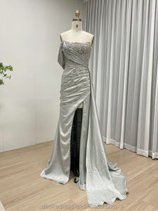 ชุดงานปาร์ตี้ผ้าซาตินสีเทาอมฟ้าสำหรับผู้หญิงชุดเดรสงานพรอมทรงนางเงือกเกาะอกชุดราตรีเซ็กซี่ผ่าสูง MY30050-2 - Product Image 2