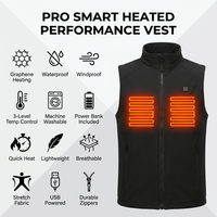 Gilet chauffant sans manches, col montant, poches latérales, fermeture éclair centrale, bouton d'alimentation, softshell, compact et facile à transporter
