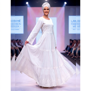 Abaya de encaje blanco Cloth Zones, caftán floral estampado de lujo, vestido maxi de manga larga, ropa islámica modesta, algodón premium de verano - Product Image 1