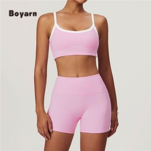 Boyarn femmes ensemble de sport marque côté ligne blanche U cou soutien-gorge pas Scrunch évasé Legging Yoga ensemble Fitness vêtements de sport tenue - Product Image 4