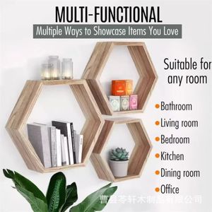 <b>Wall</b>-<b>mounted</b> wooden hexagonal grid storage <b>shelf</b> for succulent plants, living room decorative <b>wall</b>-<b>mounted</b> rack - Product Image 4